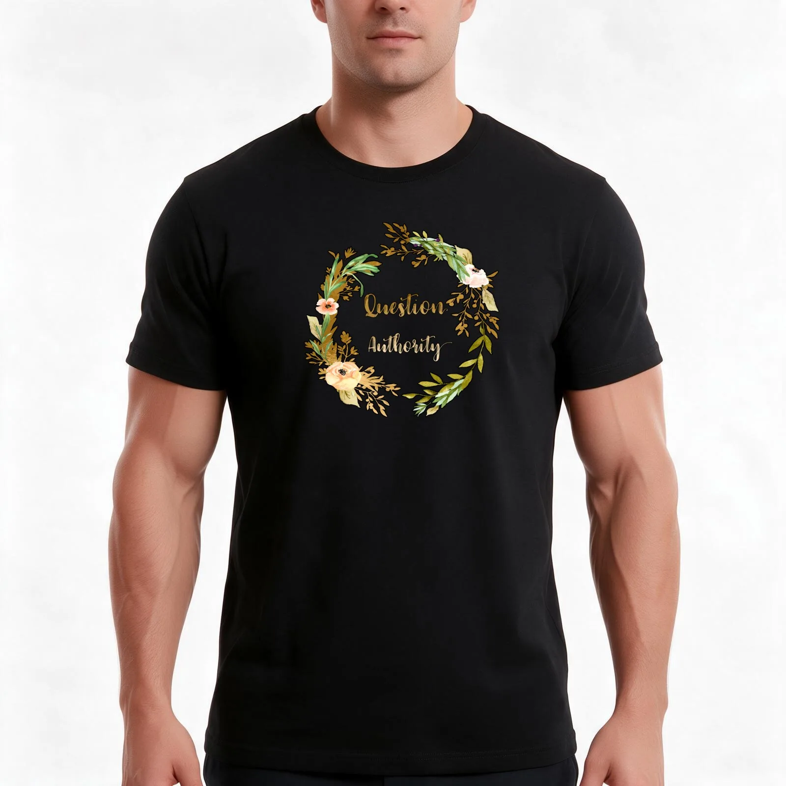 Question Authority - A floral print T-Shirt, Summer Casual Cotton Tee, Oversized Streetwear Tops, Vintage Graphic Print