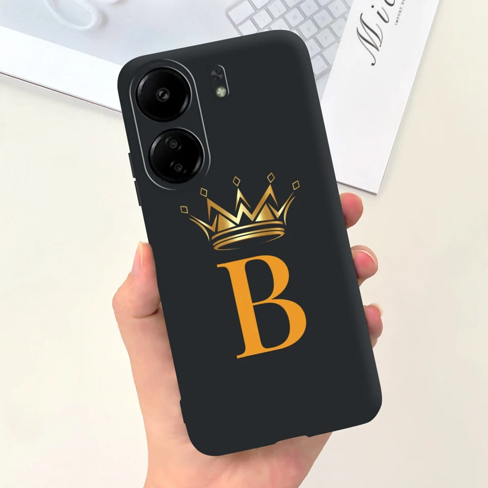 New For Redmi 13C 4G Case Fashion Design Letter Flower Luxury Crown Soft Silicone Back Cover For Xiaomi Redmi13C 13 C Phone Case