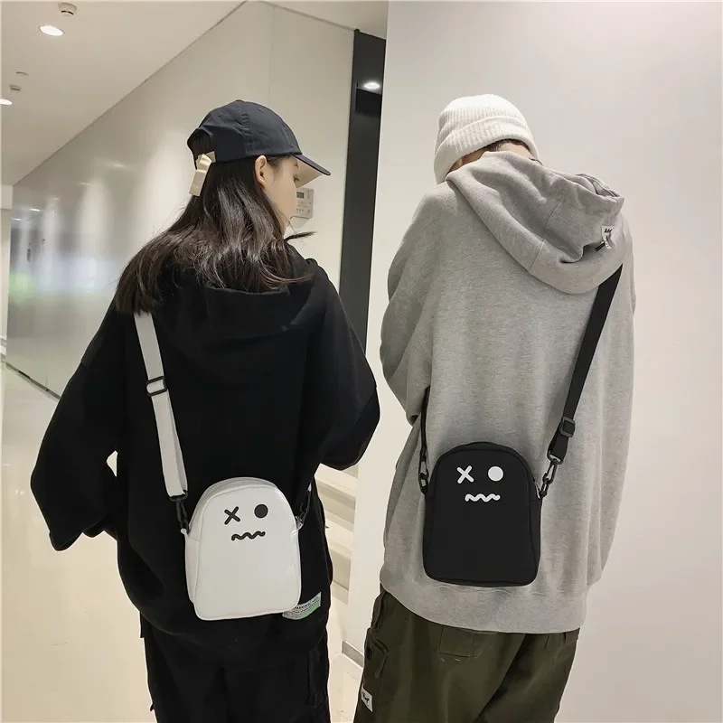 

Black White Funny Cute Ghost Kawaii Women Canvas Bag Cartoon Harajuku Chic Ins Shopper Bag Women Shoulder Bags Large Capacity