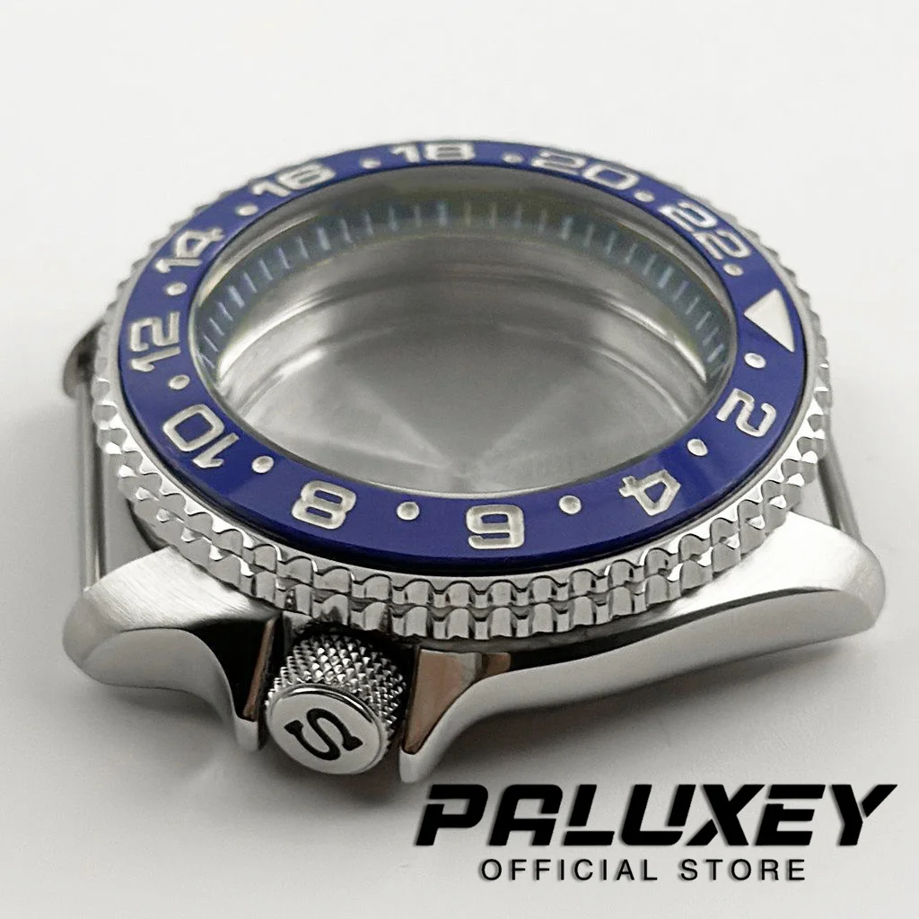 42MM 007 NH35 Koperta z niebieskim pierścieniem Koperta zegarka Pochylona ramka Dla NH34 NH35 NH36 NH38 NH70 Mechanizm 28,5 mm Mody tarczy