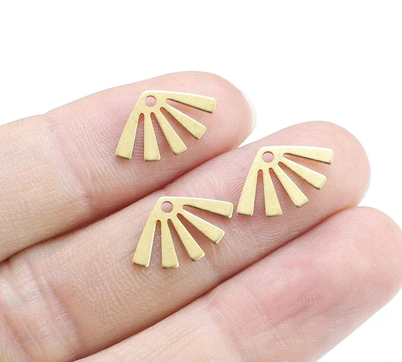 50pcs Brass Charms, Dangling Earring Accessories, 20x12.5mm, Fan Shaped, Brass Findings, Jewelry Making Supplies R602