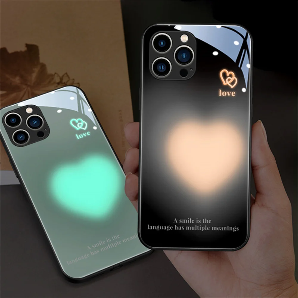 

So Cute Heart Design Smart Voice Controlled LED Light Phone Case For Samsung S24 S23 S22 S21 S20 FE Note 10 20 Plus Ultra A54