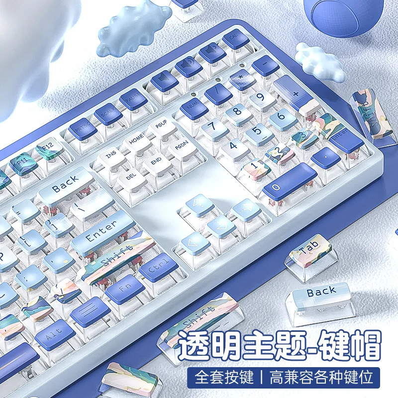 

Механическая клавиатура XSIQIDouble с кожаными накладками, PBT-кейкапами с сублимационной печатью, персонализированными мультяшными боковыми прозрачными кристально-прозрачными клавишами