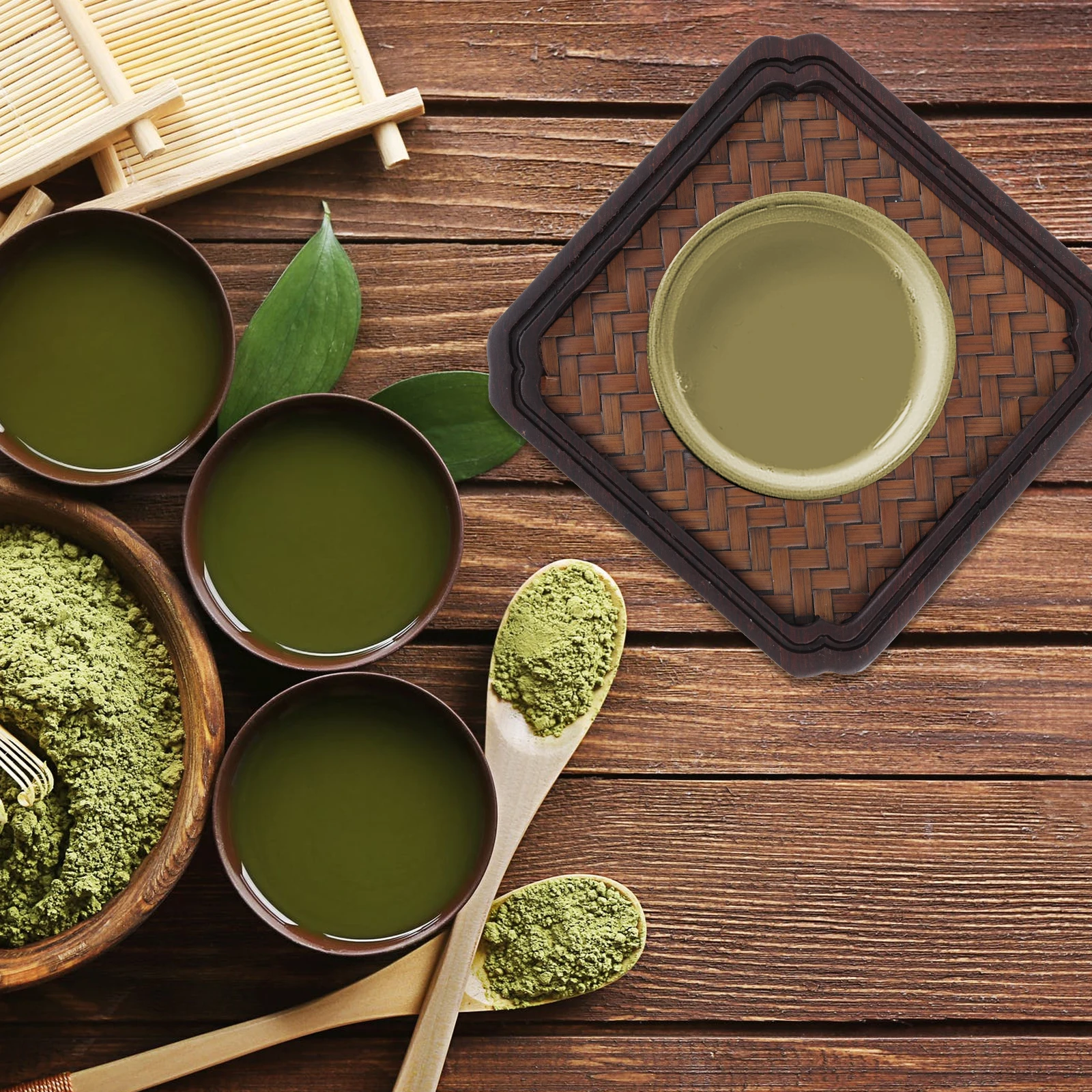 

Bamboo Coaster made Cup Mat Foldable Non Slip High Temp Kitchen Table Decor Easy Clean Braided Bamboo Cup Mat Pad