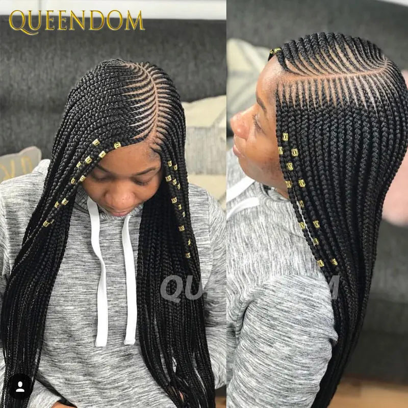 

36" Full Lace Front Box Braided Synthetic Wigs Knotless Cornrow Braids Black Side Part Lace Frontal Wig With Baby Hair For Women