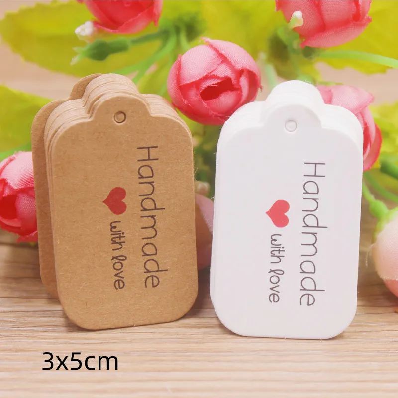 100 pcs 3x5cm Kraft Paper Brown/White Gift Labels, with 20m Rope, for Wedding, Baby Shower, Christmas Labels, Party Decora