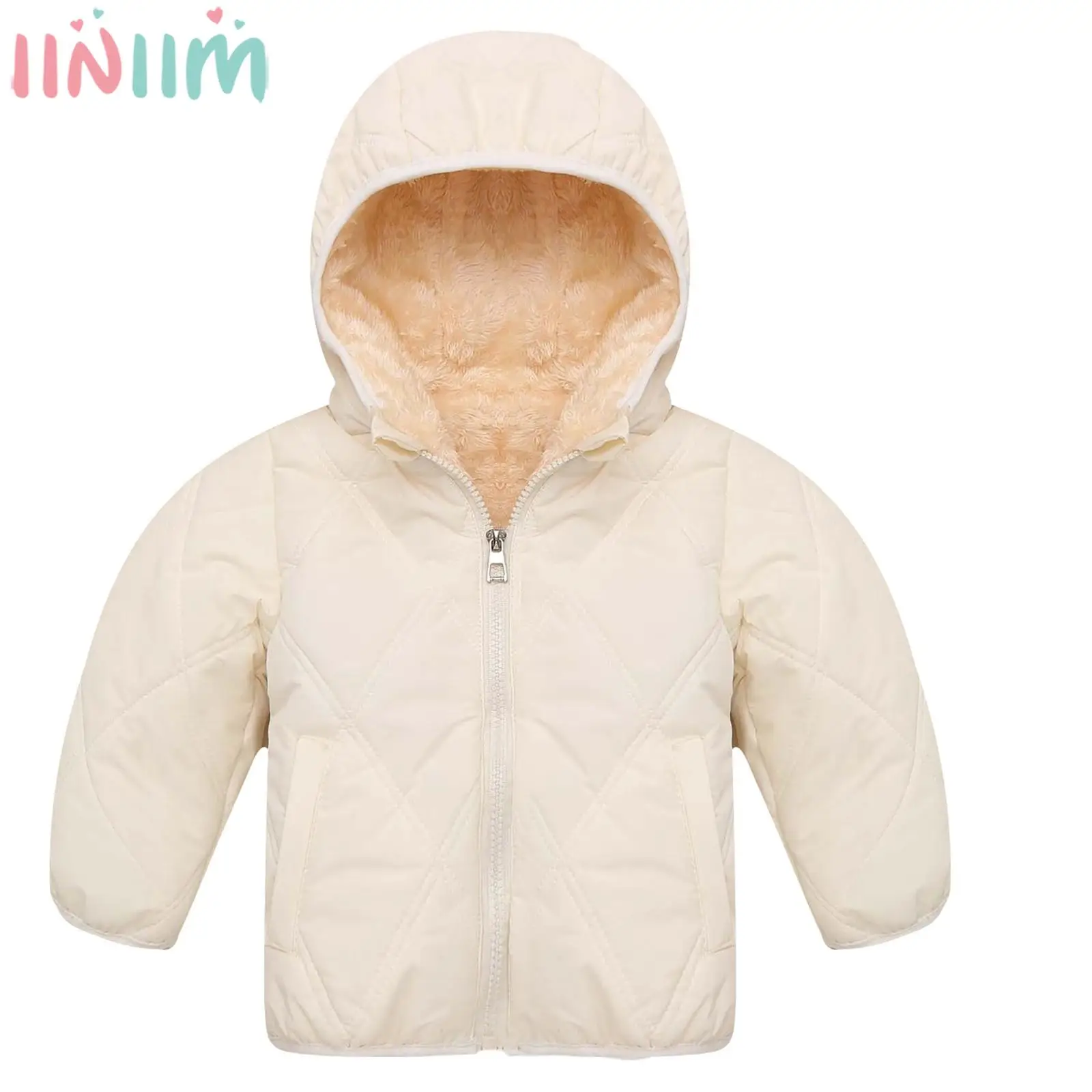 Kinder Jungen Mädchen Winter Warm Fuzzy Kapuzenjacke Mantel Schneeanzug Langarm Reißverschluss Verdickte Baumwolle Casual Oberbekleidung Alltagskleidung