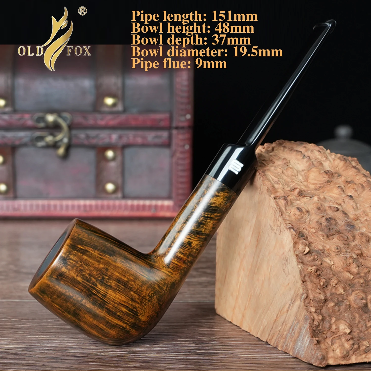 OLD FOX Briar Holz handgeschnitztes Rohr klassischer gerader Griff Billard 9 mm Rohrkanal Vatertagsgeschenkbox Reinigungszubehör – Detail 2