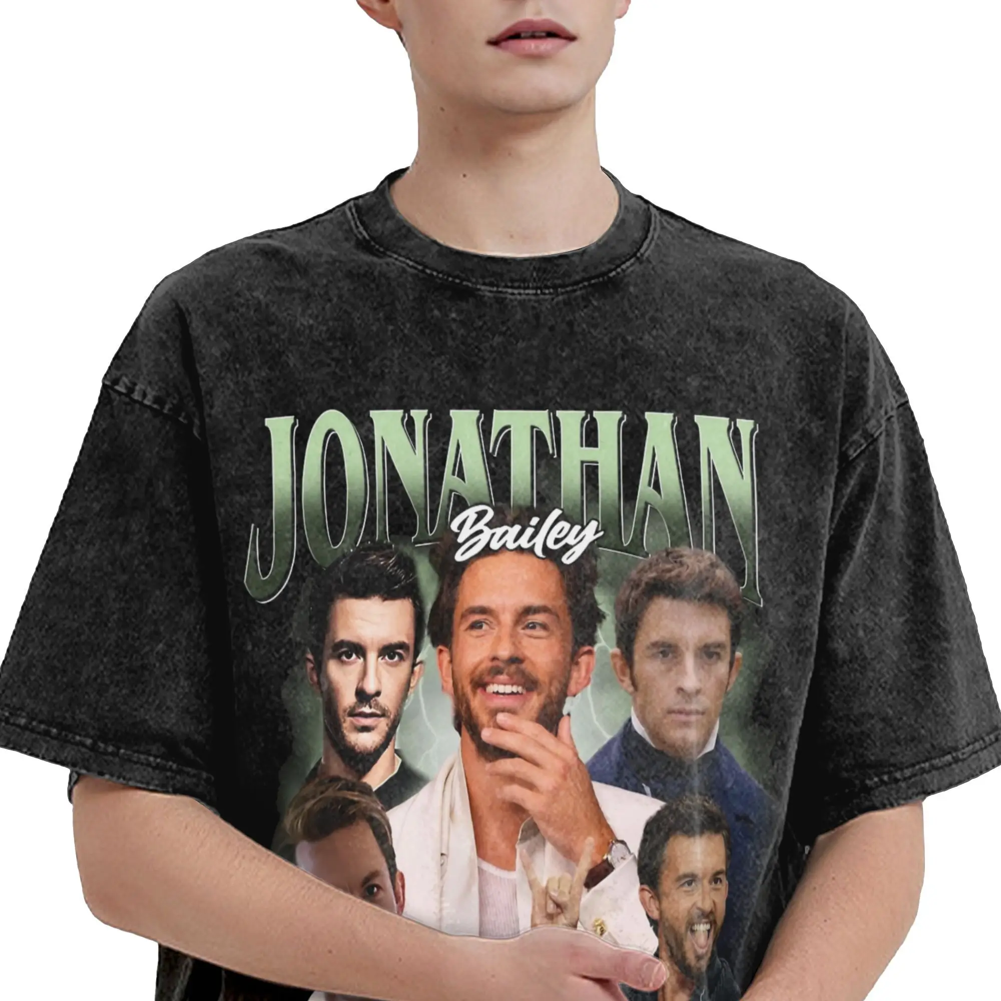 Washed T Shirts Jonathan Bailey Actor Hip Hop Novelty T-Shirt Oversize  Streetwear Short Sleeve Printed Tops Tees for Men Women
