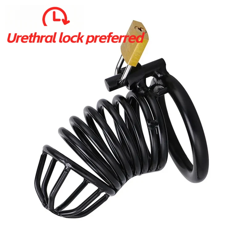 الفولاذ المقاوم للصدأ جهاز العفة الذكور جوفاء تنفس قفص القضيب مجرى البول قفل حلقة الكبار لعبة الجنس للرجال القضيب كم