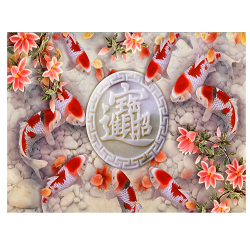 ABFS 2X 5D ダイヤモンド塗装鯉鯉魚の花ダイヤモンド刺繍フルドリルラウンドクロスステッチキットダイヤモンド装飾