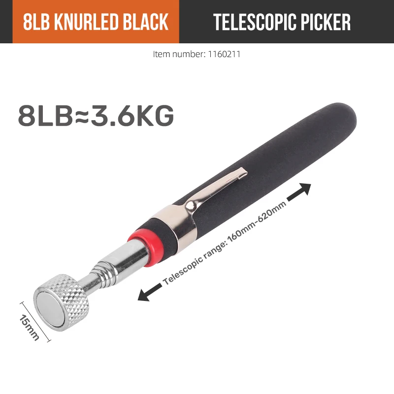1-teiliger teleskopischer magnetischer Aufnahmestift mit einer Tragfähigkeit von 8 Pfund und einstellbarer Länge für einfaches Aufheben von Muttern und Schrauben in engen Räumen – Detail 13