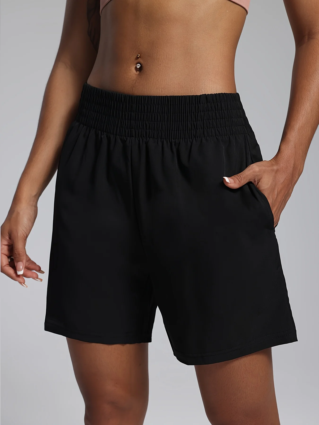 

New casual sports solid color pocket tight-fitting cycling sports running fitness casual comfortable breathable shorts