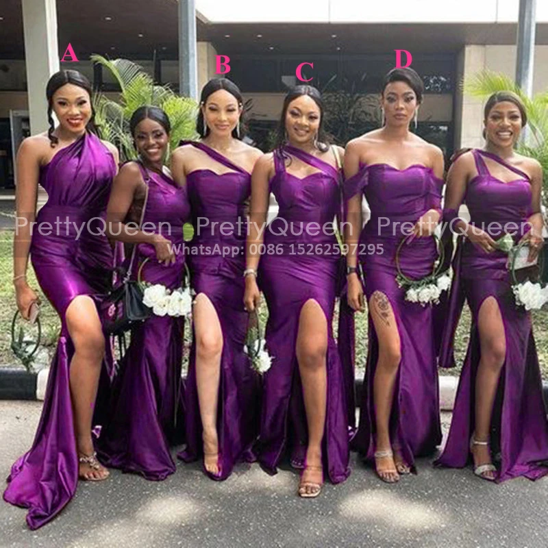 Customized Purple High Slit Bridesmaid Dresses Mermaid One Shoulder Long Sexy Women Sheath Maid Of Honor Wedding Party Dress