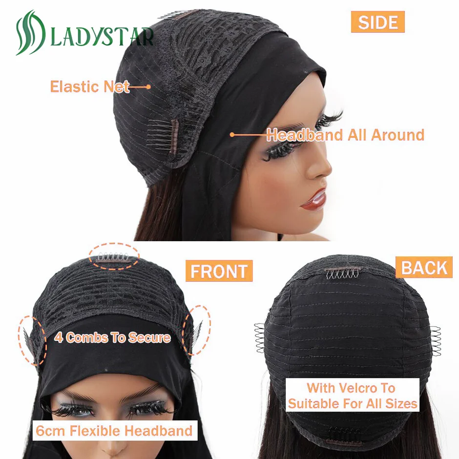 Women\'s Headband Wig Human Hair Scarf Wig 150% Density  Brazilian Straight Headband Wigs Human Hair Machine Made Wig for Women