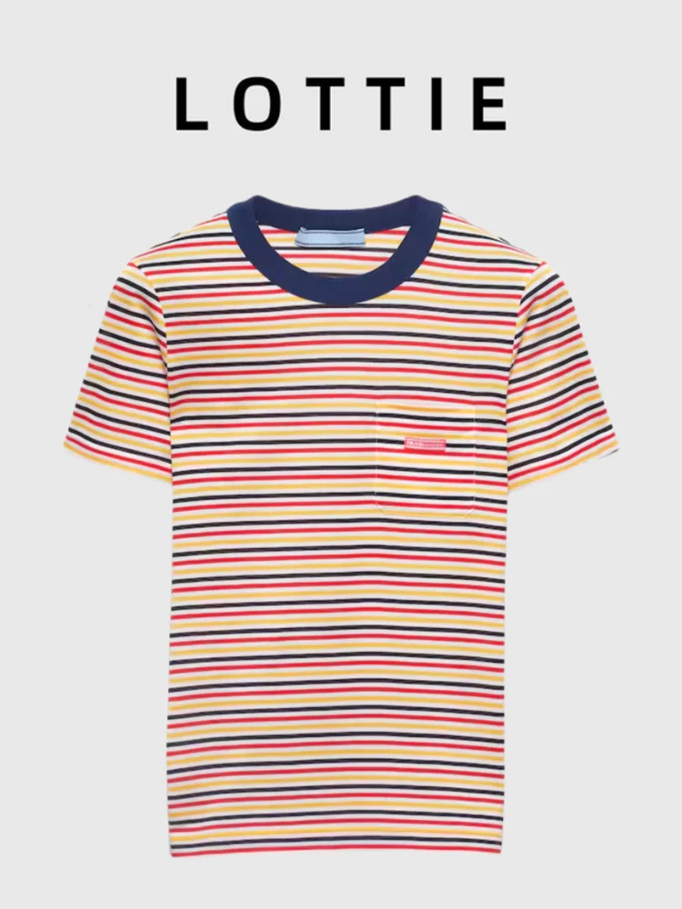 

Летняя женская футболка Lotti класса люкс с вышивкой и нашивками в стиле пэчворк, классические полоски, для повседневной носки...