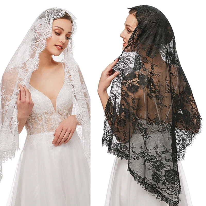 Lace Mantilla ผ้าคลุมหน้าคาทอลิกลายดอกไม้หรูหรานุ่มสบายสำหรับคลุมศีรษะสำหรับผู้หญิง Latin Mass สำหรับ