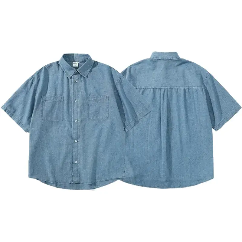 

DAVIDSHAO US EU Size High Quality Spring Summer Retro Loose Fit Denim Short Sleeve Shirt For Men And Women