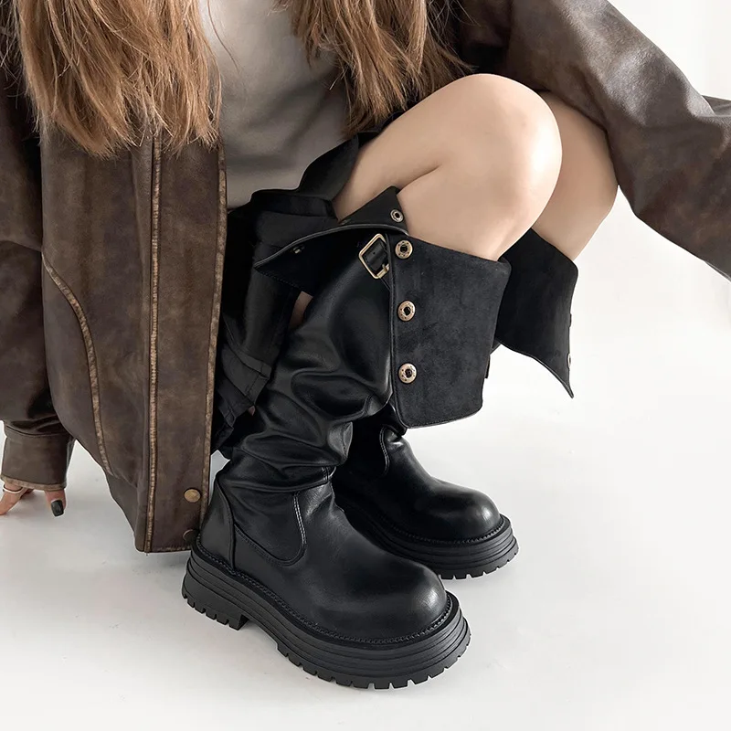 Fashionable and Stylish British Style Heightened Thick-soled Over-the-knee Boots for Women Slim Knight Boots