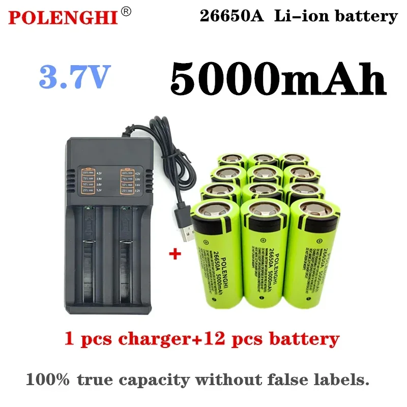 

100% brand new true capacity 3.7V 26650A 5000mAh 26650 flat top lithium-ion rechargeable battery, flashlight battery