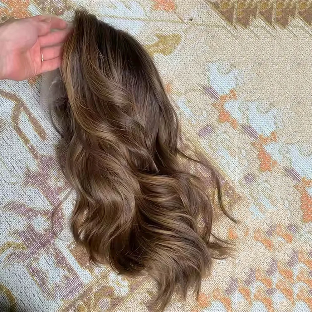 

Премиальный парик из смешанных человеческих волос с брюнеткой и блонд-хайлайтами, люксовый парик с HD-кружевом для женщин с проблемами с волосами