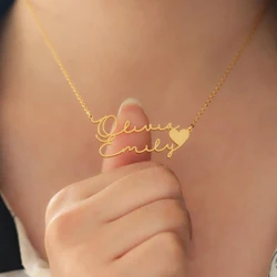 Collier en acier inoxydable double nom personnalisé pour femme, bijoux personnalisés, pendentif d'amour JOCoussins, document doré, cadeau