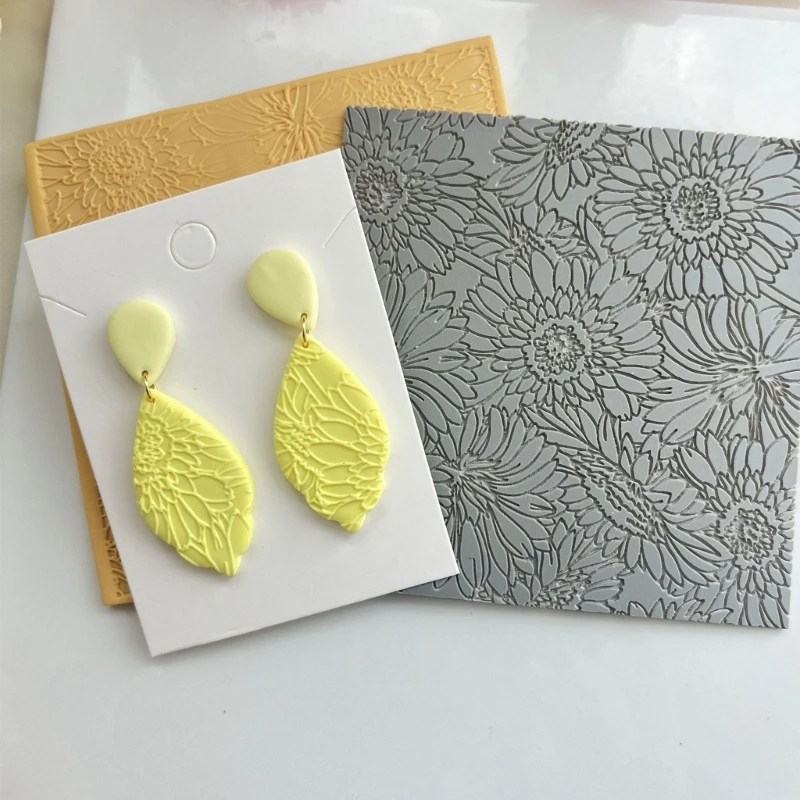 Clay Texture Sheets Earrings Jewelry Making Supplies Flower Silicone Mat Textured Clay Mats Silicone Texture for Jewelry