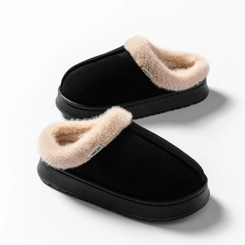EVA Thick Sole Anti-Slip Warm Unisex House Shoes Women Fluffy Slippers for Autumn Winter Indoor image 4