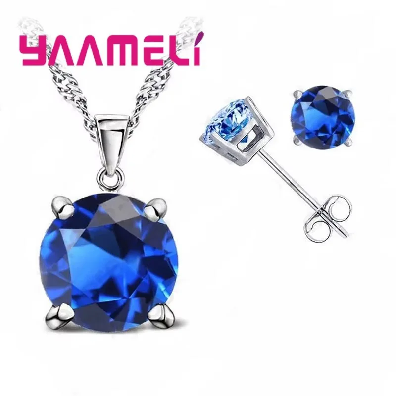 925 Sterling Silver Shiny Cubic Zirconia Necklace & Earrings Set