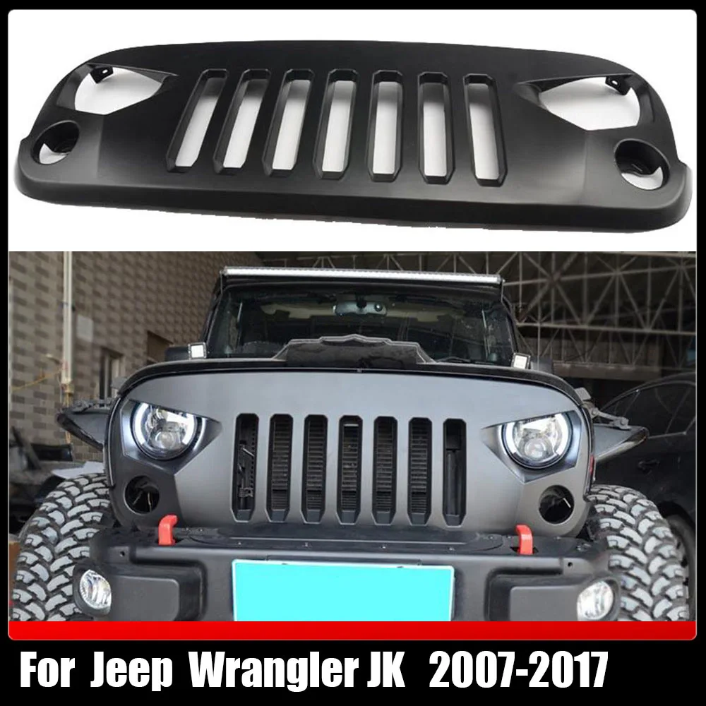 

Front Racing Grill Hood Grille ABS Matte Black Auto Parts Front Bumper Mesh Grilles Trim Cover For Jeep Wrangler JK 2007-2017