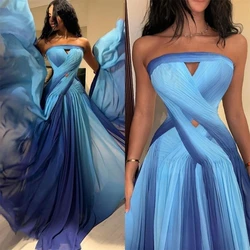 Personalizado elegante sin tirantes A-line celebridad pliegue drapeado gasa ocasión vestido de noche vestidos de graduación 2023 فسات onderanntات