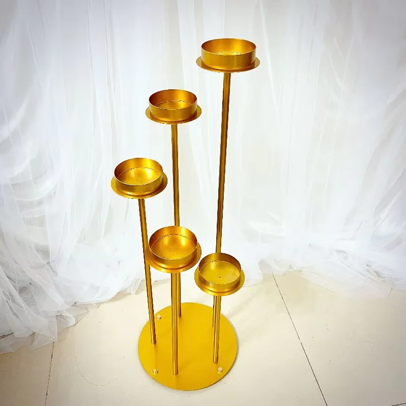 

10 PCS Luxury 5 Head Big Candle Cup Holder Gold Candle Stand for Wedding Engagement Birthday Flower Table Centerpiece Display