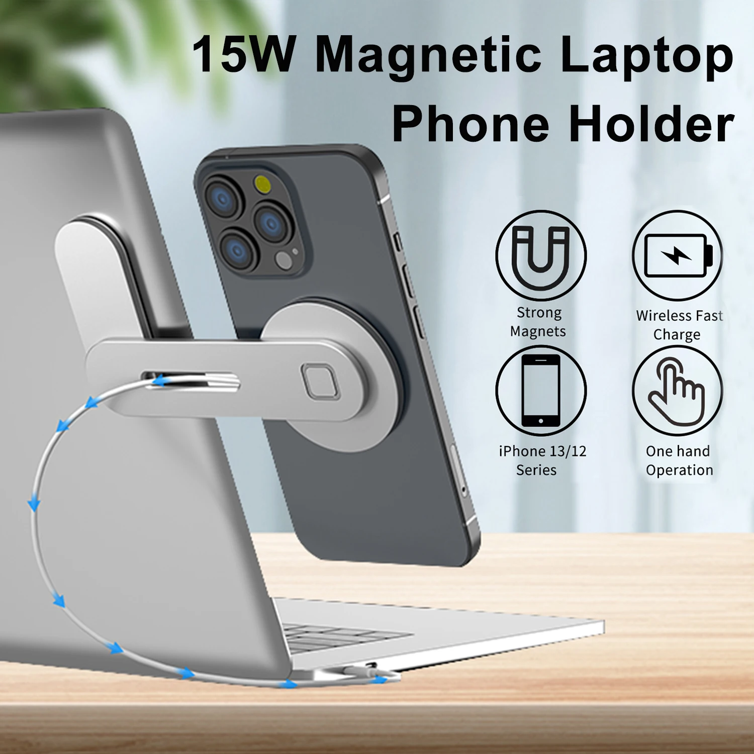 

Laptop Phone 15W Magnetic Wireless Charger for Magsafe iPhone 13 12 pro max Laptop Side Convertible Fast Wireless Charging Stand