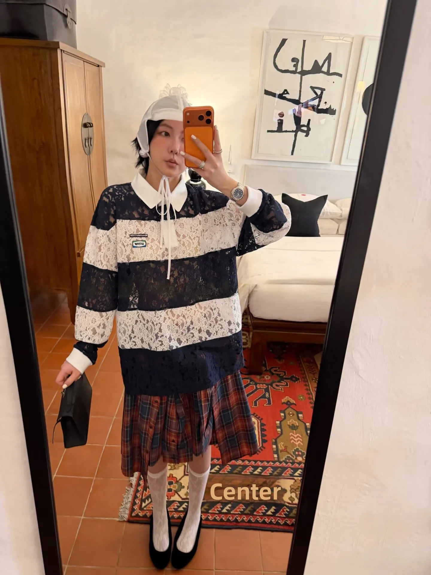 

UmpuBUTTON Spring New Long Sve Lace Embroidery Hollow out Color Blo Striped T-irt Casual Sle Stand Fit Cotton B...