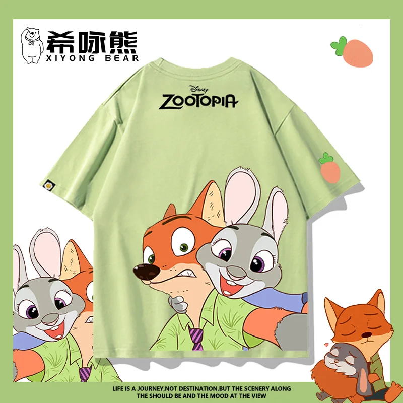 

Zootopia anime co-branded clothing short sleeve man Judi Nick fashion couple T-shirt set American fashion