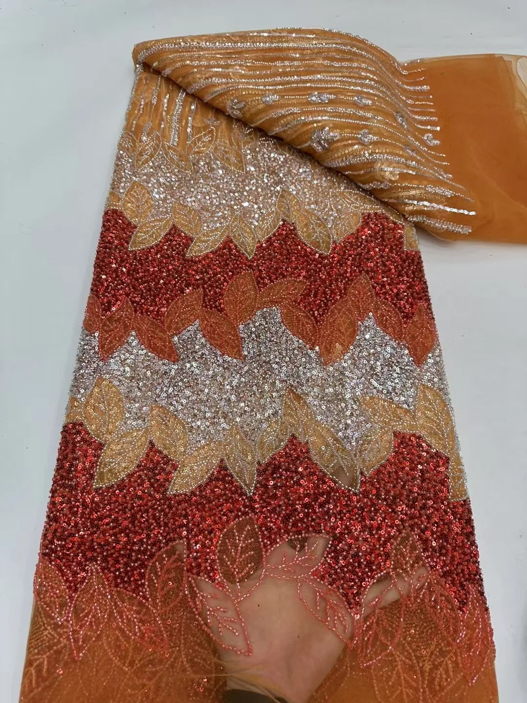 

African Luxury Groom Sequins Lace Fabric 2025 High Quality Lace Embroidery Beaded Mesh Fabric 5 Yards For Women Wedding Dresses