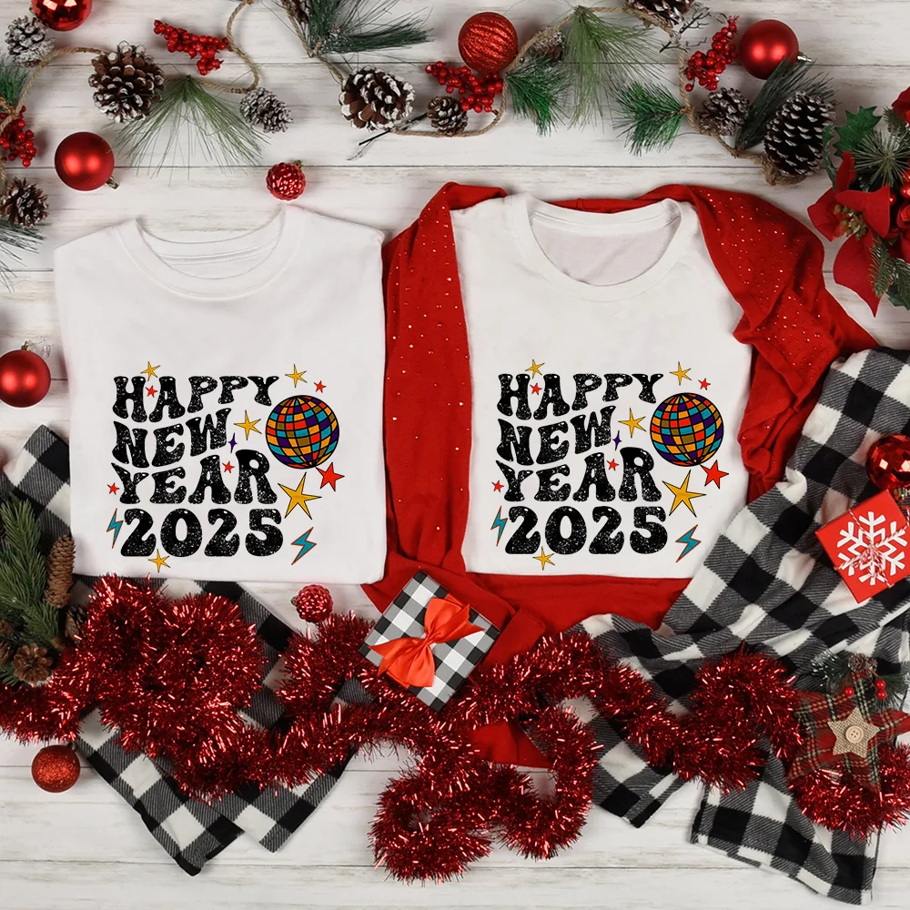 Happy New Year 2025 Family Matching Outfits Dad Mom Kids Shirt Baby Bodysuit Family Clothes New Year Party Family Outfits