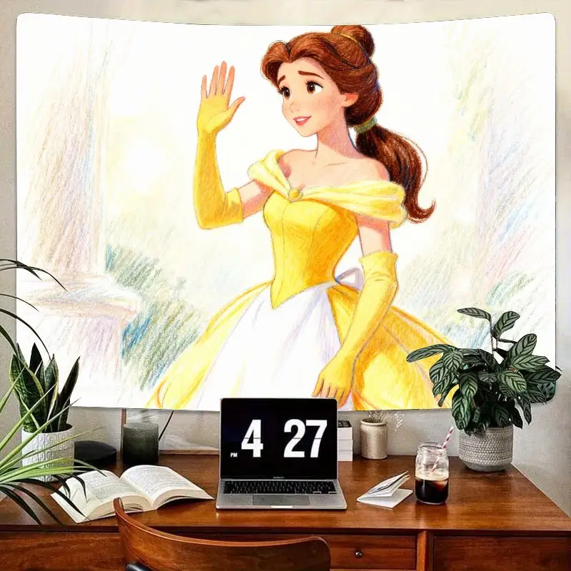 

1PC Disney Belle Yellow Gown Tapestry, Beauty & The Beast Princess Wall Art Aesthetic Room Decor, Polyester Gift for Girls & Fan