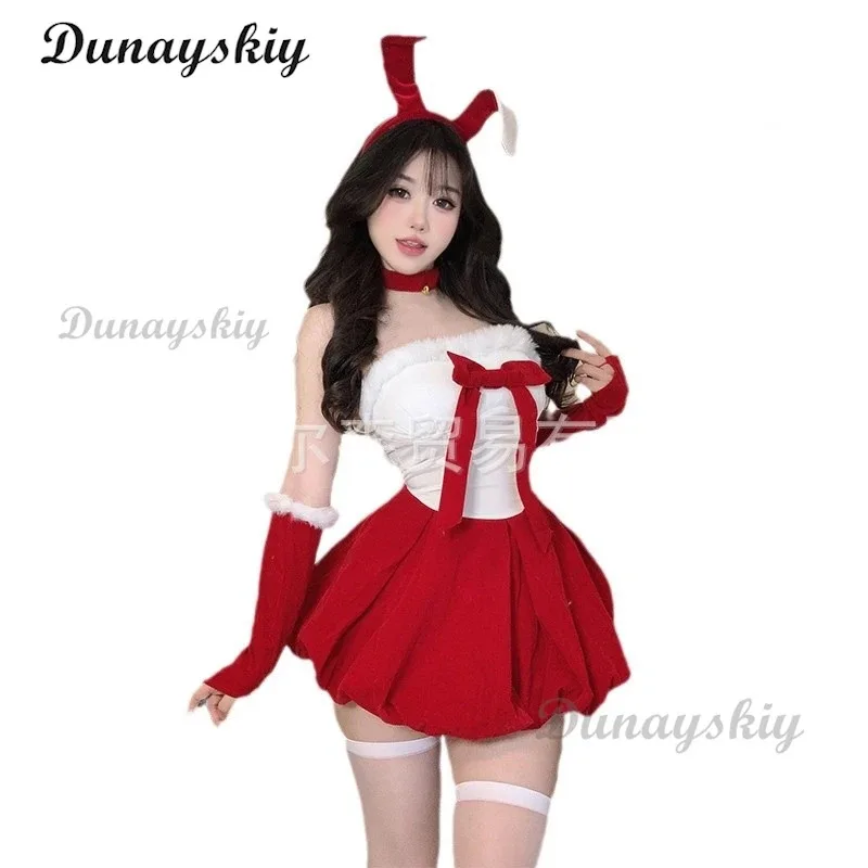 2025 feminino natal lingerie sexy vestido doce coelho menina cosplay traje senhoras festa de natal rode jogar uniforme irregular terno