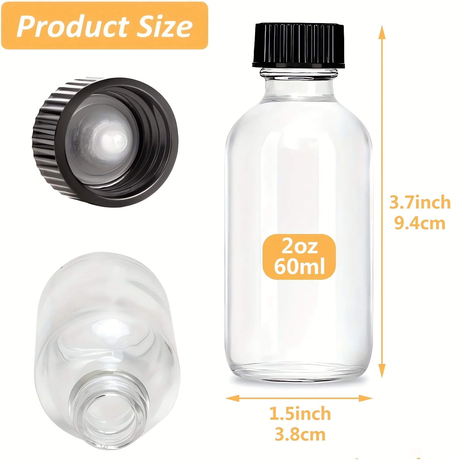 12pcs Glass Bottles With Lids And 2 Stainless Steel Funnels 2 Oz 60ml, Small Clear Glass Bottles For Potion, Juice, Wellness, Gi