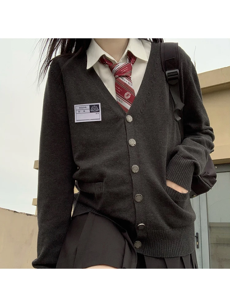 

Свободный кардиган Long Sve Charcoal ey, женский кардиган Sle Tokyo Seasonal Record School orm вязаный свитер Jaet повседневная одежда