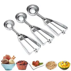 Ice Cream Scoop, 3Pcs Cookie Scoop Set For Baking Stainless Steel Ice Cream Scooper With Trigger Release For Portion Control