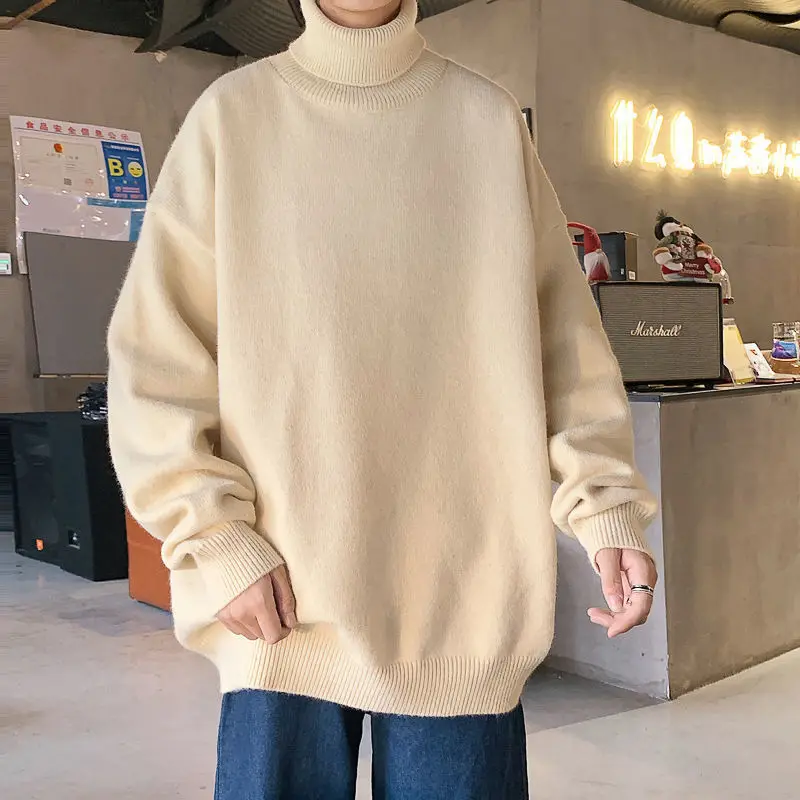 EBAIHUI Autumn Winter High Collar Solid Men's Sweater Korean Oversized Style Men's Long Sleeved Knitwear Simple Casual Pullover