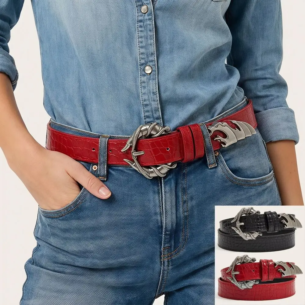 Fashion PU Leather Double Snake Belt Irregular Subculture Women Belt Gothic Punk Style Snake Buckle Waistband Jeans Accessories