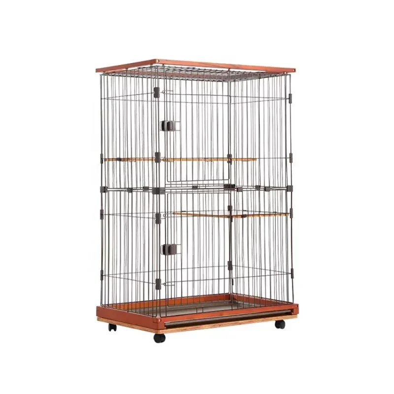 

Popular Metal Wire Luxury 3-Tier Cat Villa Cage Cat Cage Wooden With Wheels and Tray Toilet Three Layers