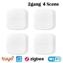 Tuya Smart WiFi/Zigbee Switch Push Button Switch 2Gang 4 Scene Wireless Smart Home Remote Controller Automation Scenario Switch