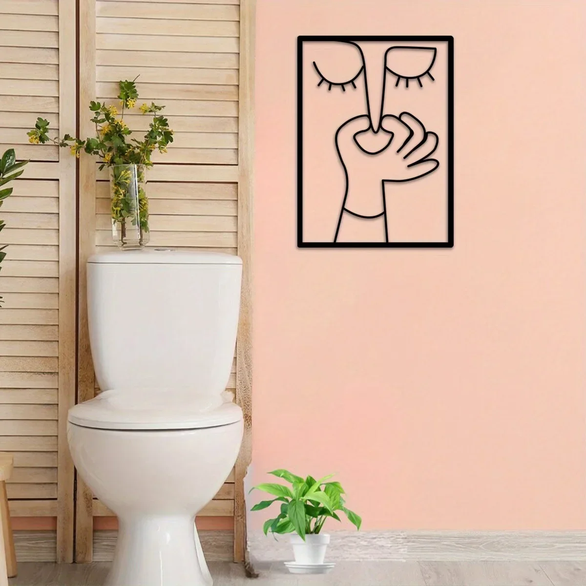 Séduisante 1pc Portrait en métal Unique drôle toilette mur Art divertissant ligne minimale Art signe pour salle de bain décor