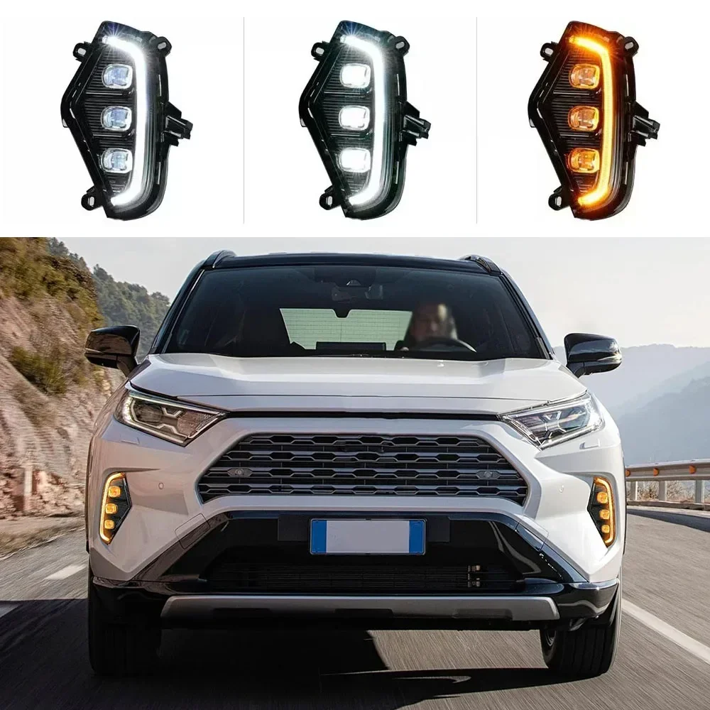 Car LED Daytime Running Lights Fit For Toyota Rav4 Rav 4 2019 2020 2021 2022 2023 Modified Full Led Drl Fog Lamp Accessories