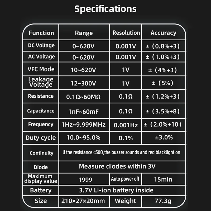 USB Charge Digital Multimeter Leakage Voltage Tester Pen Breakpoint Voltmeter AC DC Voltage Diode Resistance Capacitance Test