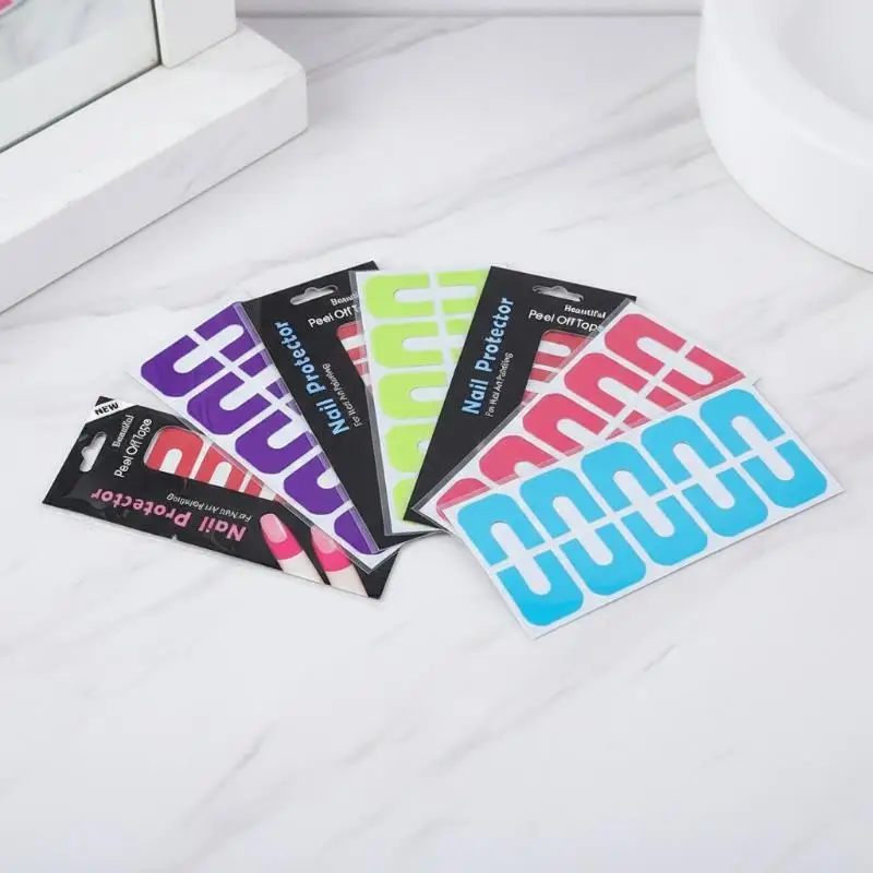 10pcs U-shape Spill-proof Anti-overflow Nail Polish Paint Varnish Peel Off Tape Finger Cover Nail Protector Stickers